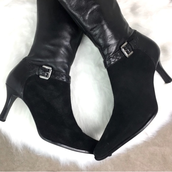 Franco Sarto Women’s Black Leather Suede Heel Zip Up Boots - Picture 2 of 8